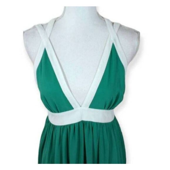 BRAND & LABEL GREEN & WHITE SLIT MAXI DRESS SZ.M GUC. - Picture 3 of 10